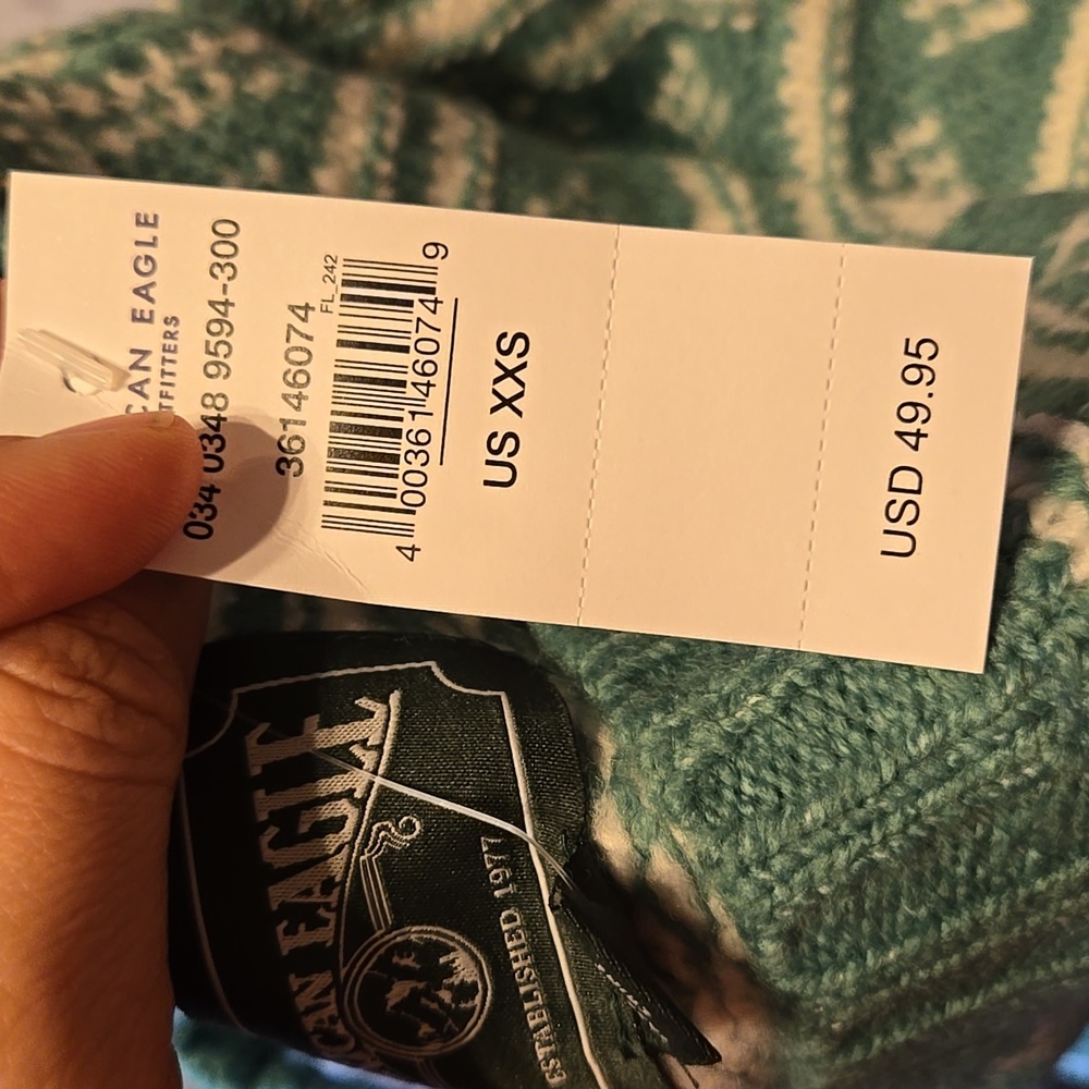 New American Eagle Green Fairisle Oversized Crewneck Sweater Size XXS or XS - Picture 5 of 6